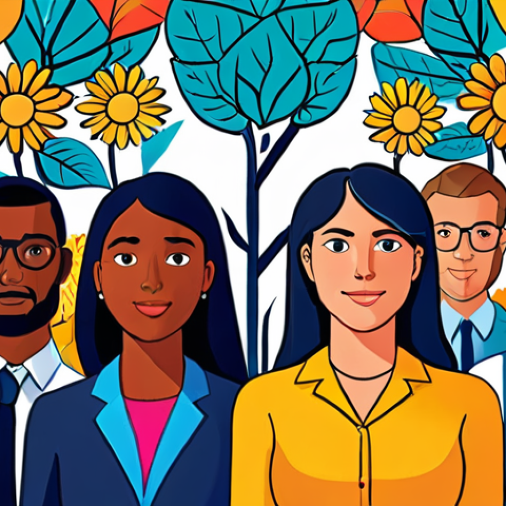 **Prompt 1: Empowering Talent Ecosystem**
    Vibrant illustration showing diverse individuals thriving within a supportive, growth-oriented corporate ecosystem. Central figures are actively learning, collaborating, and innovating, surrounded by subtle digital interfaces or platforms. Emphasize concepts of "empowerment," "continuous growth," and "self-realization" rather than traditional recruitment. Use bright, optimistic colors and dynamic compositions to convey energy and potential.