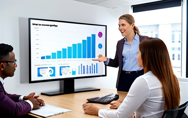 **Image Prompt:** A vibrant, modern office scene. Two business consultants, one male and one female, are presenting a data-driven strategy to a group of diverse business owners. The consultants are using a holographic display to showcase growth charts and key performance indicators (KPIs). The atmosphere is collaborative and optimistic. The style should be clean, professional, and reflect a successful business consulting firm, hinting at solving complex problems.
